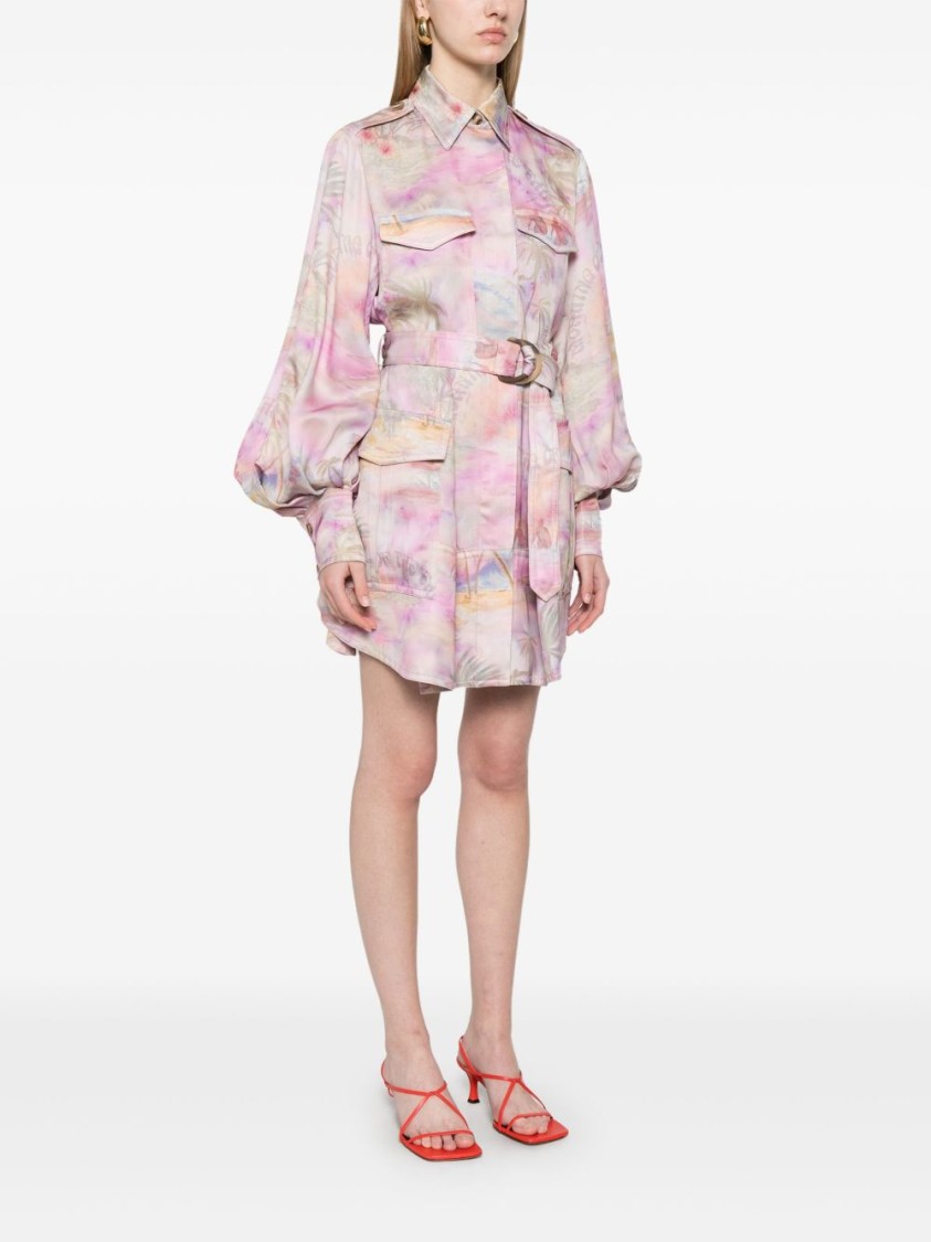 Zimmermann Short Printed Jacket Dress With Belted Waist In Multi