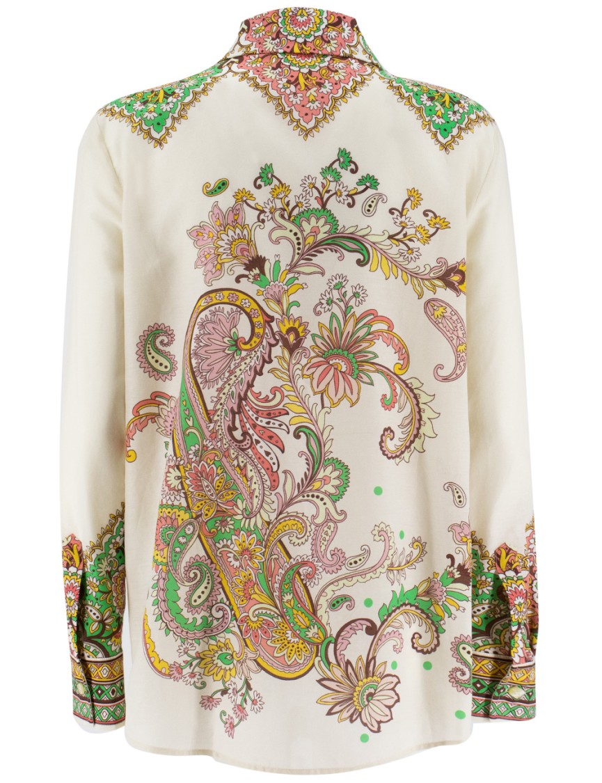 Etro Multicolor Shirt With Classic Collar And All-over Paisley Print In Cotton And Silk Woman
