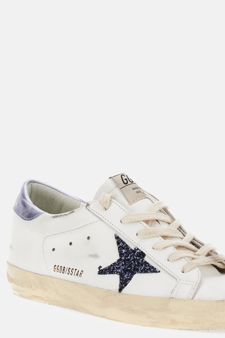 Golden Goose Super Star Leather Upper And Toe Glitter Star Laminated Heel In White