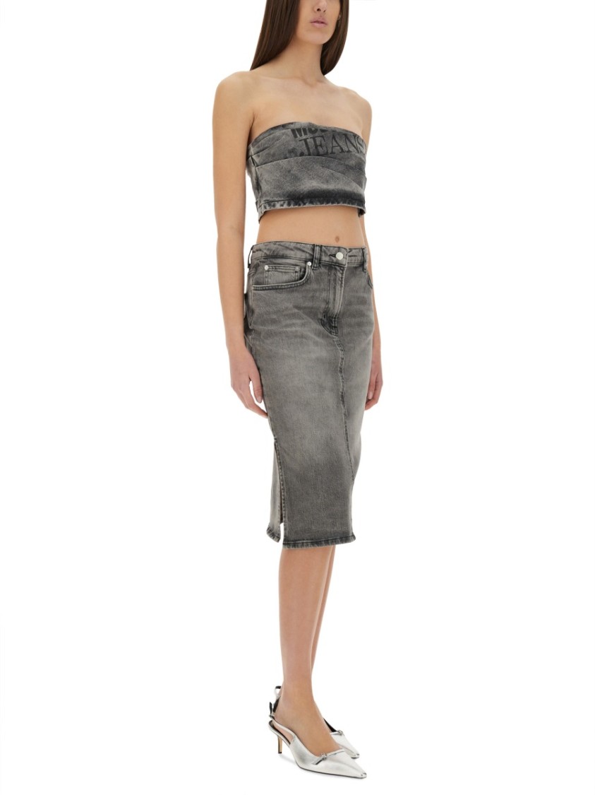 Moschino Denim Skirt With Back Pockets And Belt Loops In Grey