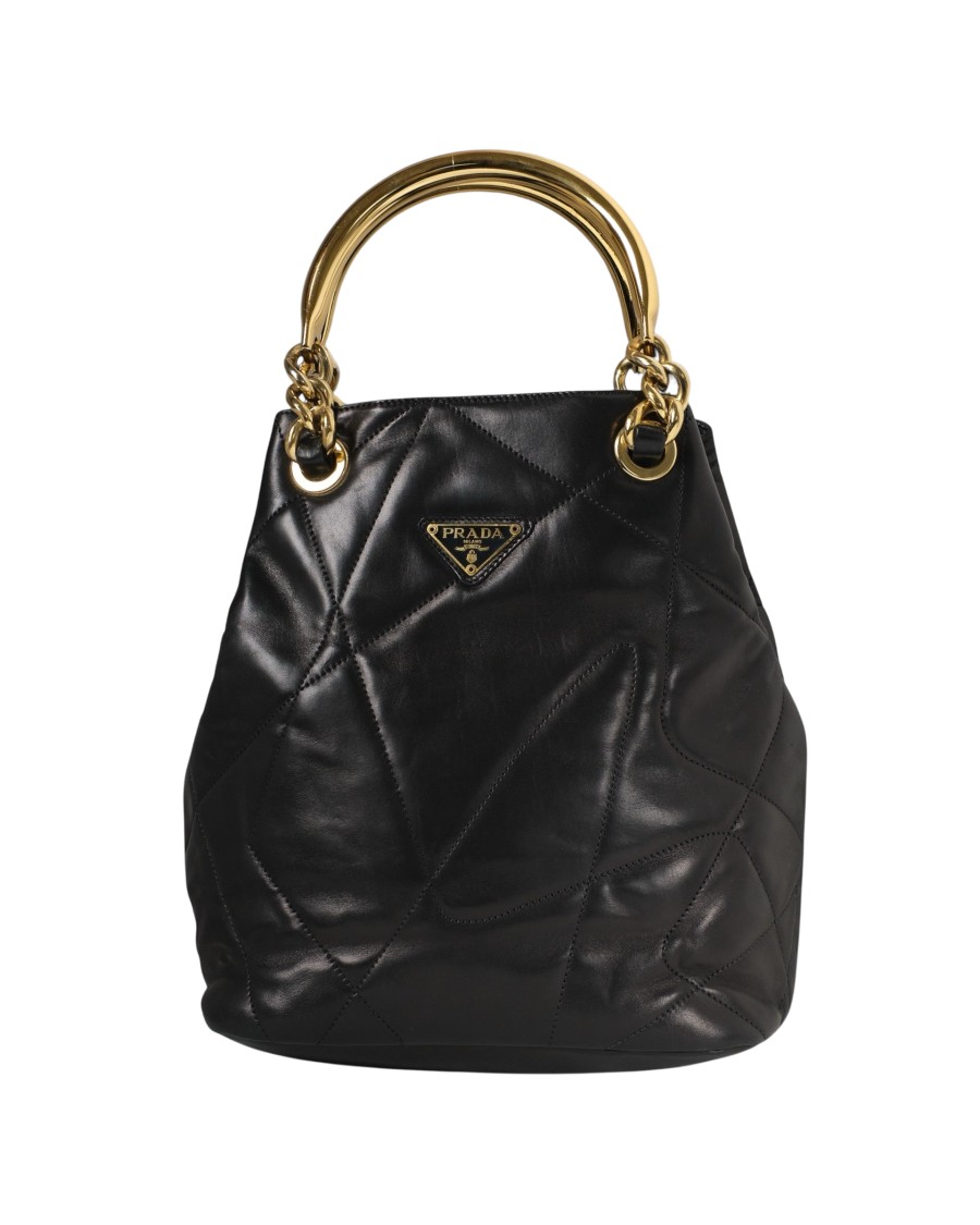 Prada Bucket Soft Medium Quilted Black In Black