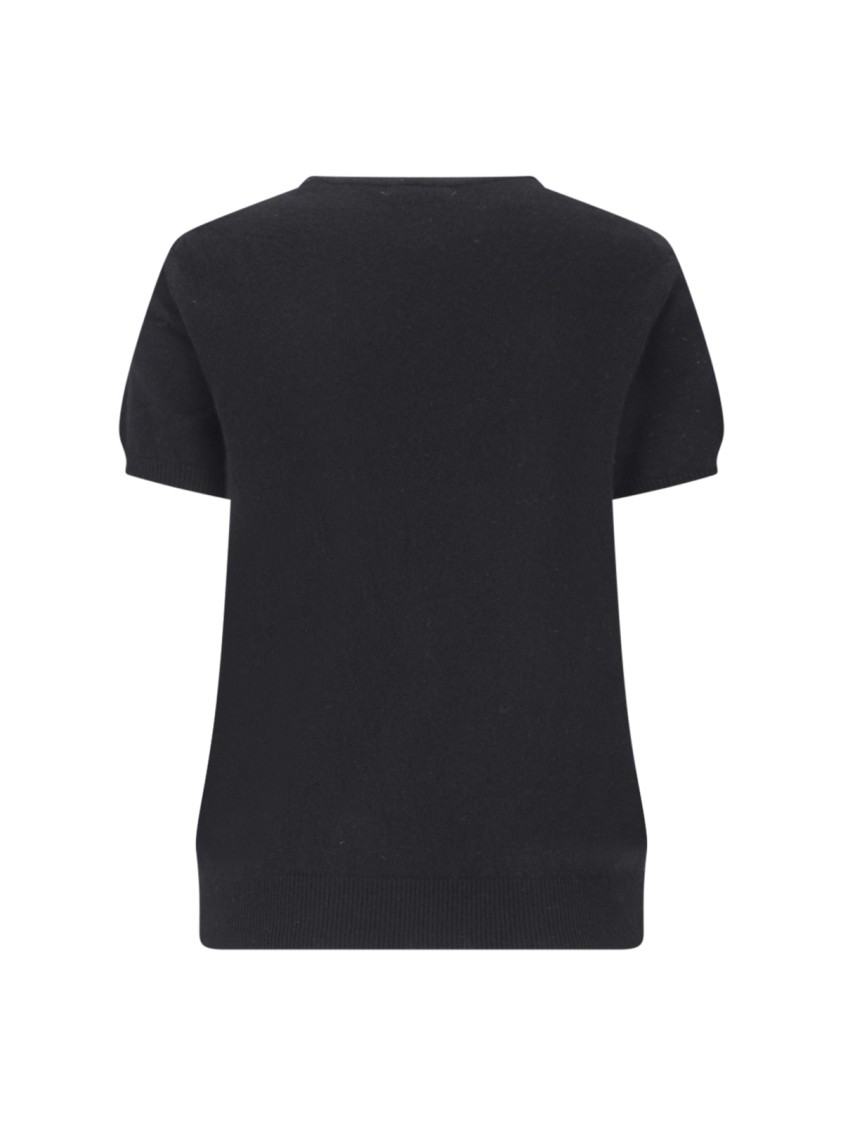 Shop Malo Short Sleeves Cashmere Crew Neck Top In Black