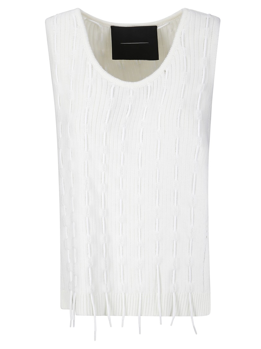Institution Wool Top With String Inserts In White