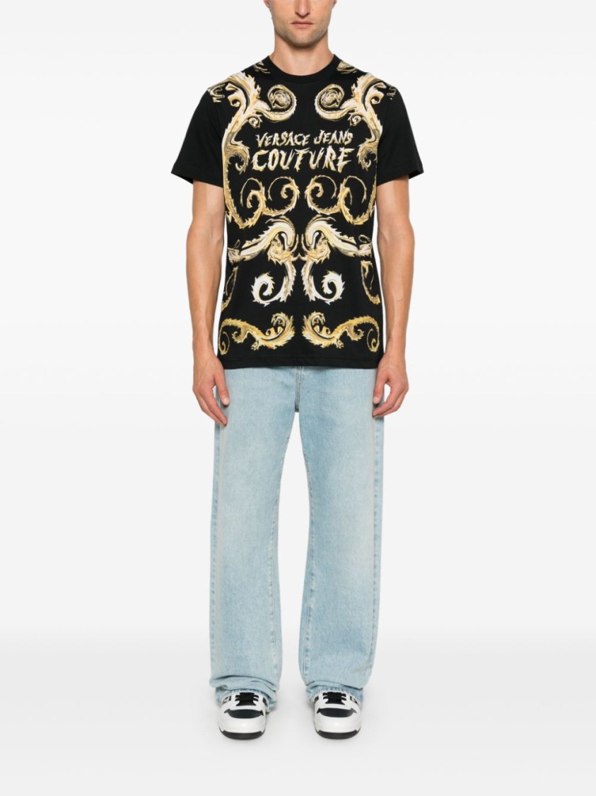 Shop Versace Jeans Couture Black Baroque-inspired T-shirt