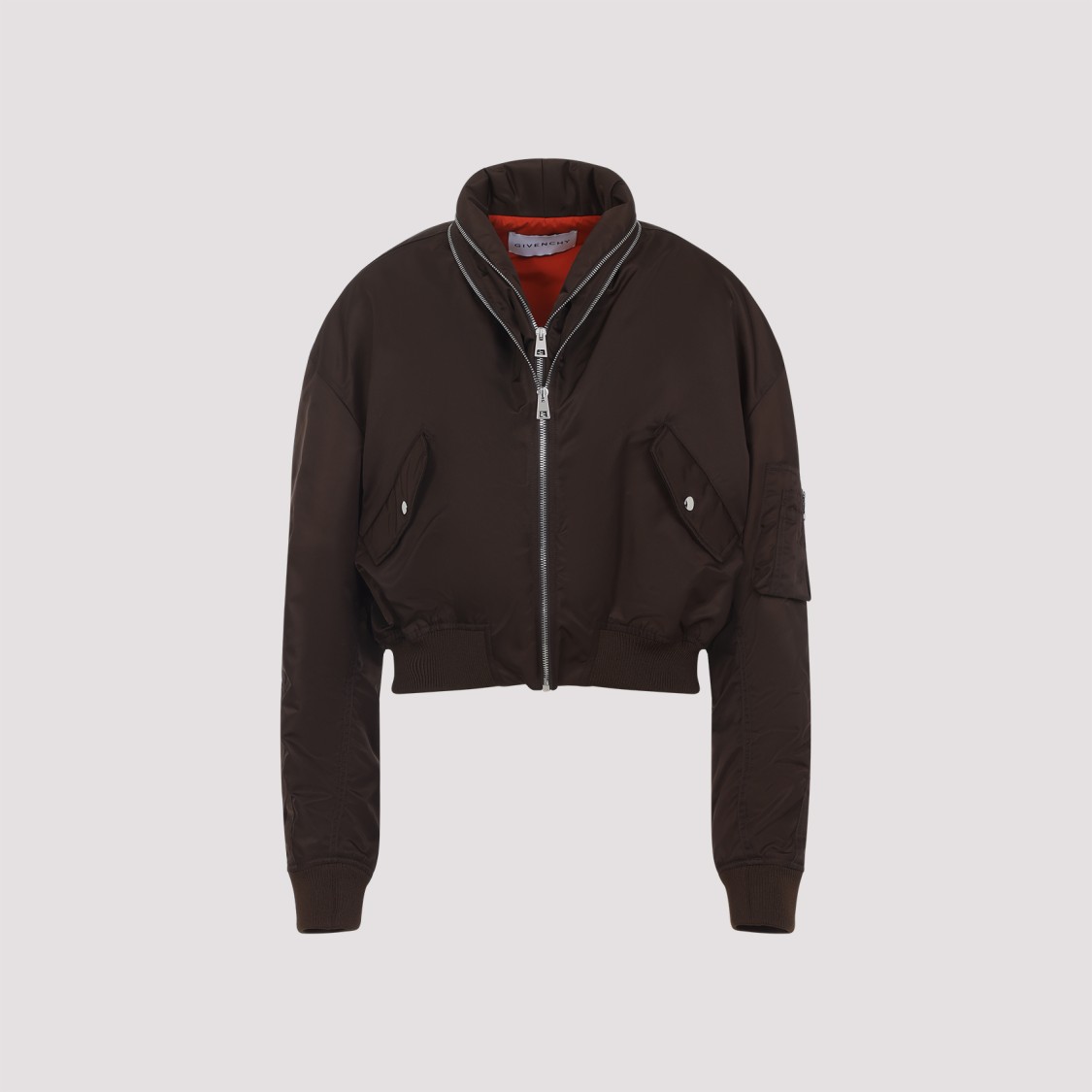 Givenchy Cropped Bomber Jacket With High Collar And Front Zip Closure In Brown