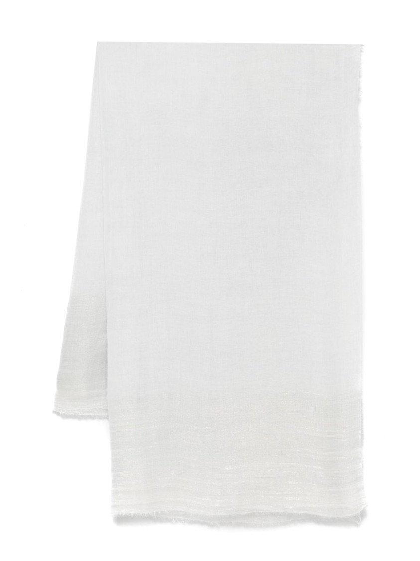 Faliero Sarti Lightweight Sky Blue Scarf With Delicate Fringe In White