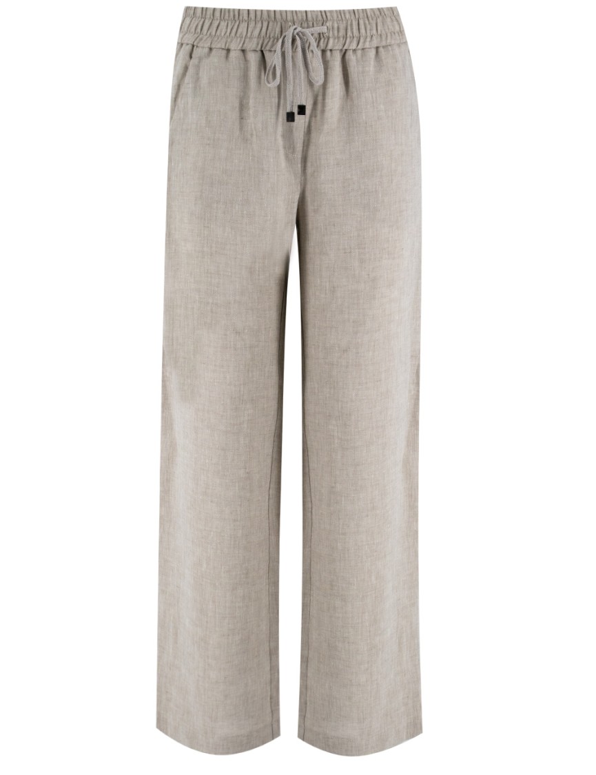 Le Tricot Perugia Relaxed Linen Trousers With Drawstring Waist In Gray