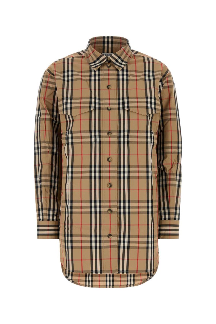 Burberry Embroidered Cotton Shirt With Long Sleeves In Brown