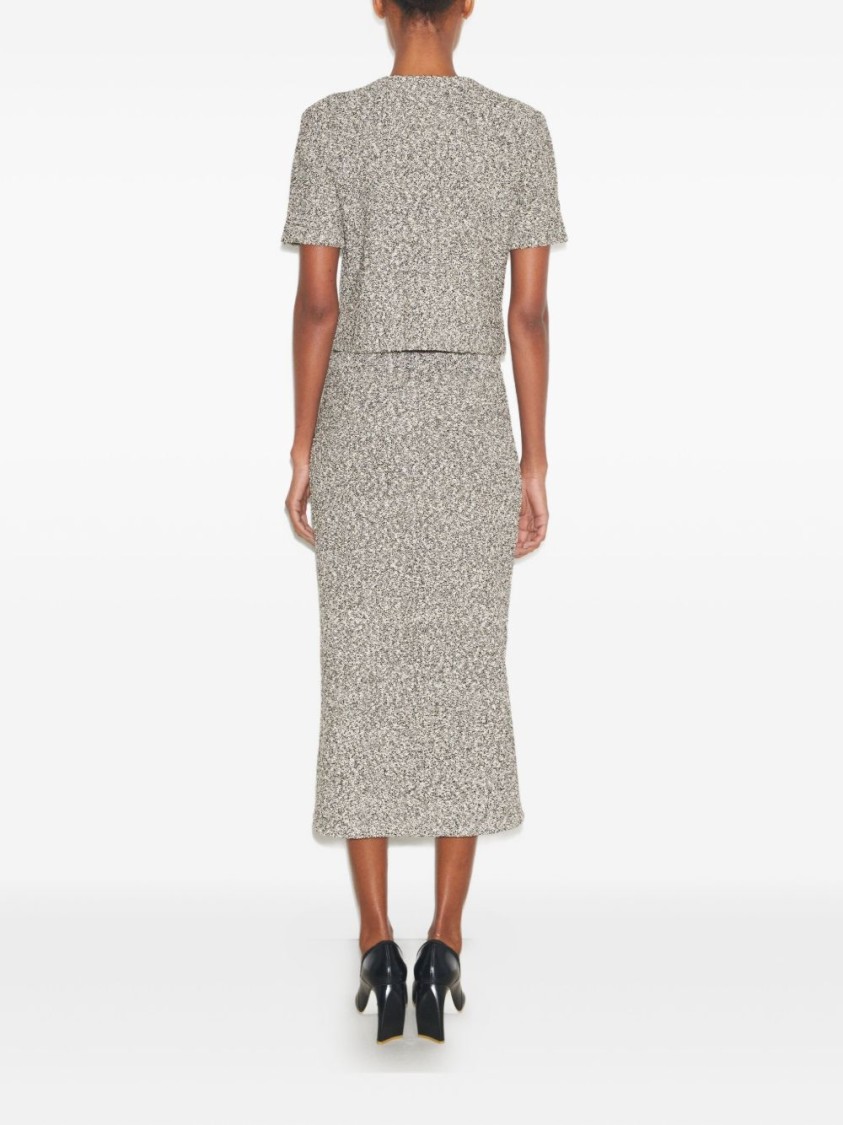 Tory Burch Speckled Tweed Knitwear With Button Front And Practical Pockets In Gray