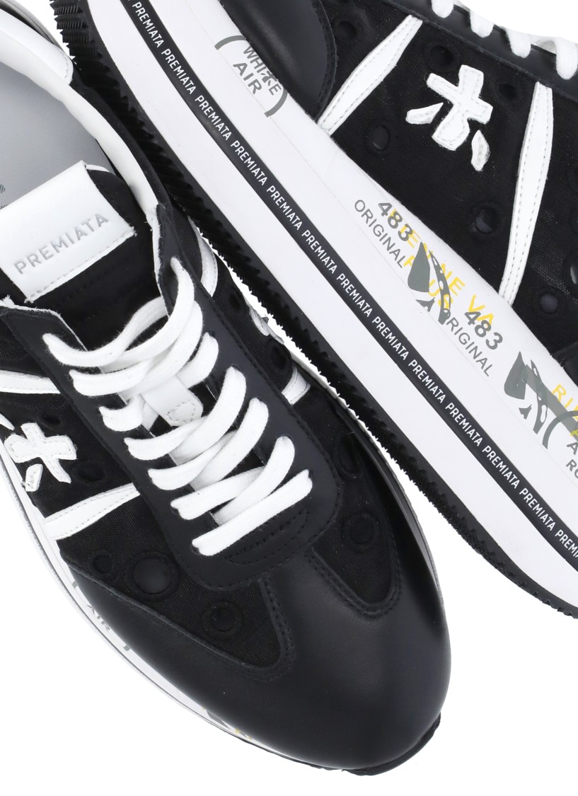 スニーカー PREMIATA Women Sneakers 415151 BETH Black PREMIATA BETH SNEAKER IN LEATHER AND SUEDE Woman Black
