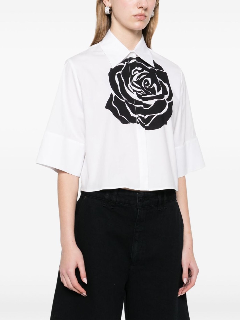 Blugirl Printed Popeline Stretch Boxy Shirt In White
