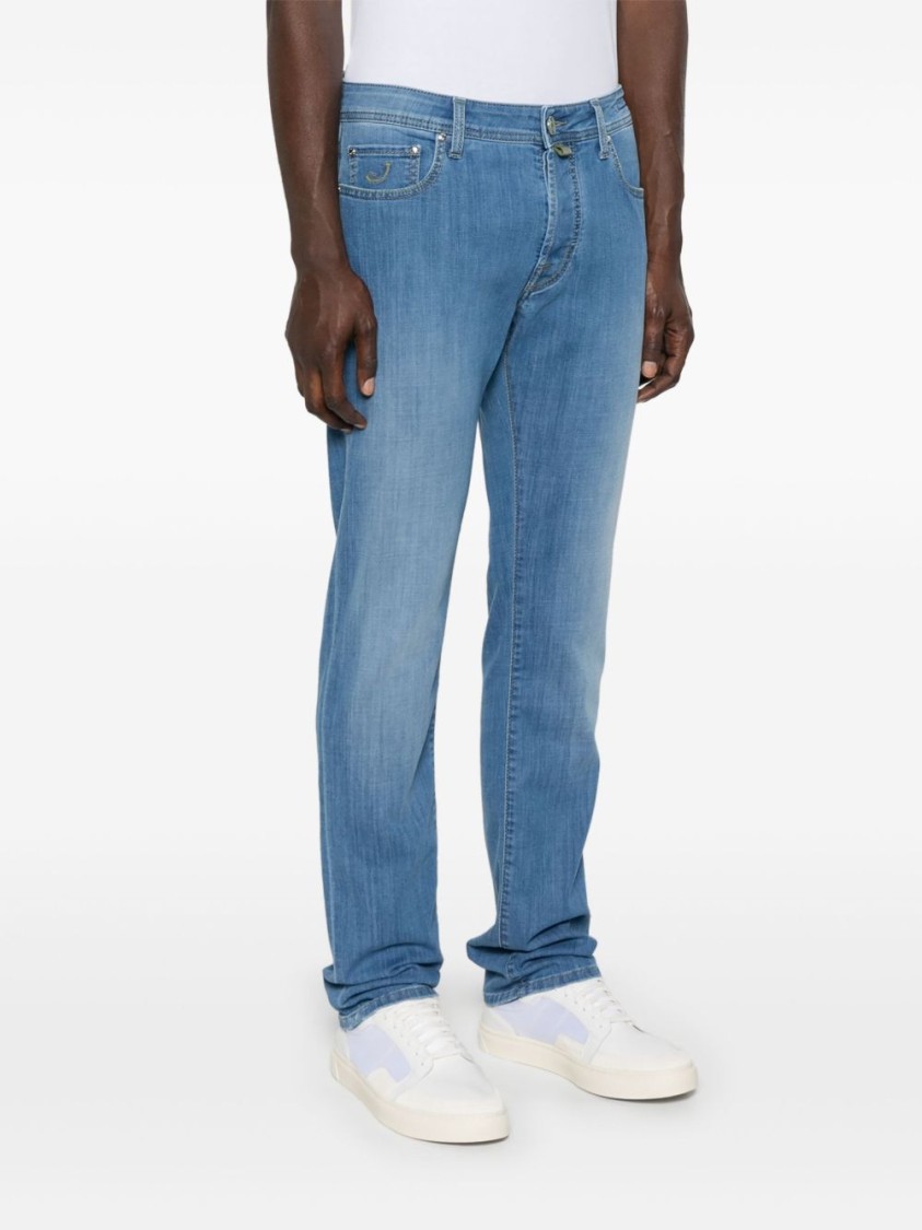 Jacob Cohen Tailored Blue Cotton Blend Jeans With Subtle Fade