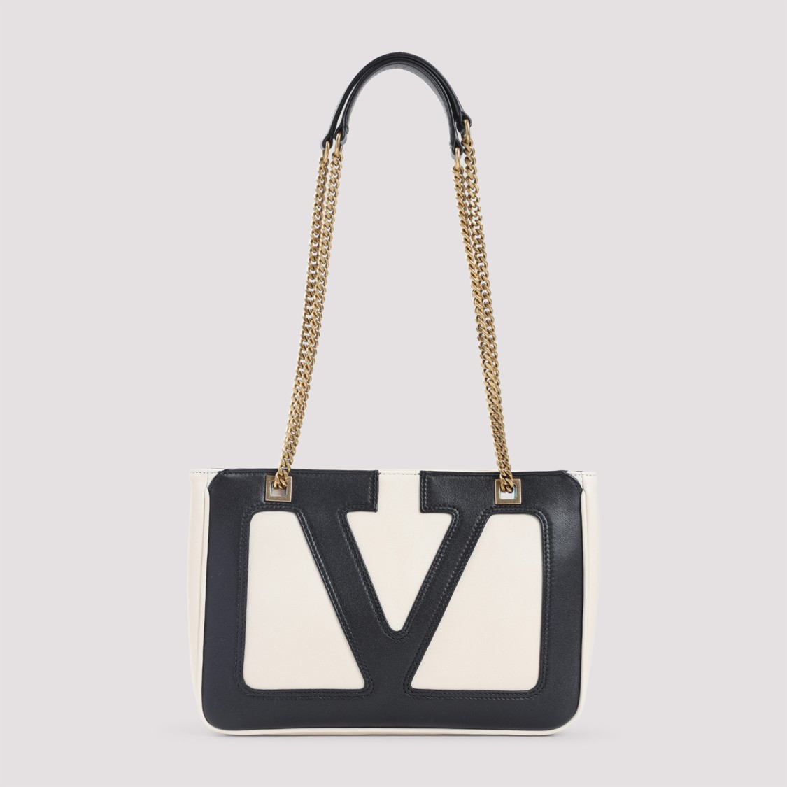 Valentino Garavani Leather Tote With Chain Handles In Black
