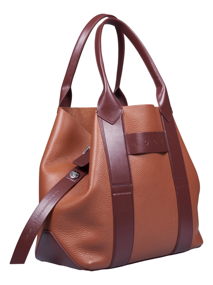 Hogan Structured Medium Shoulder Bag With Contrast Panels In Burgundy