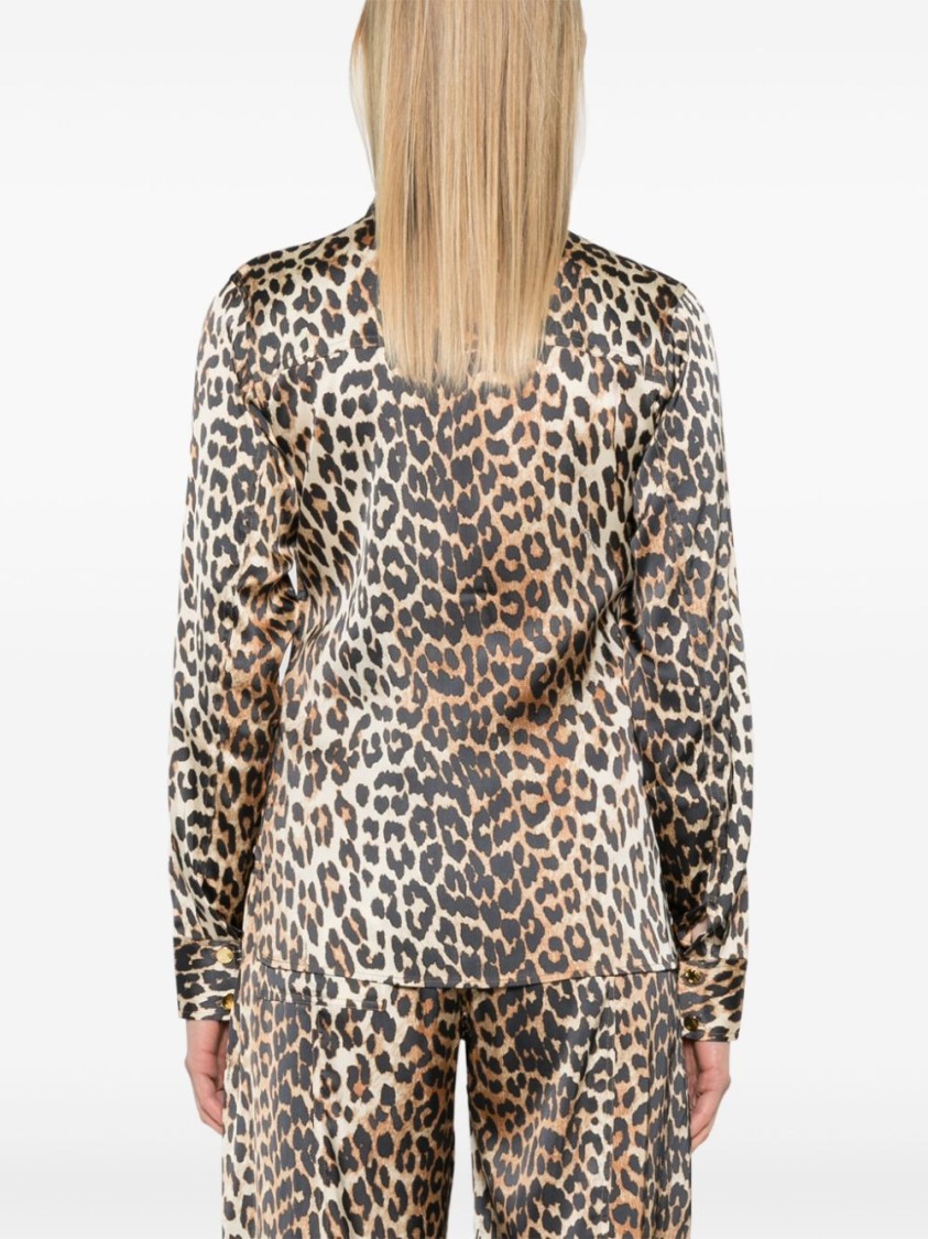 Ganni Shirt With Animalier Print In Brown