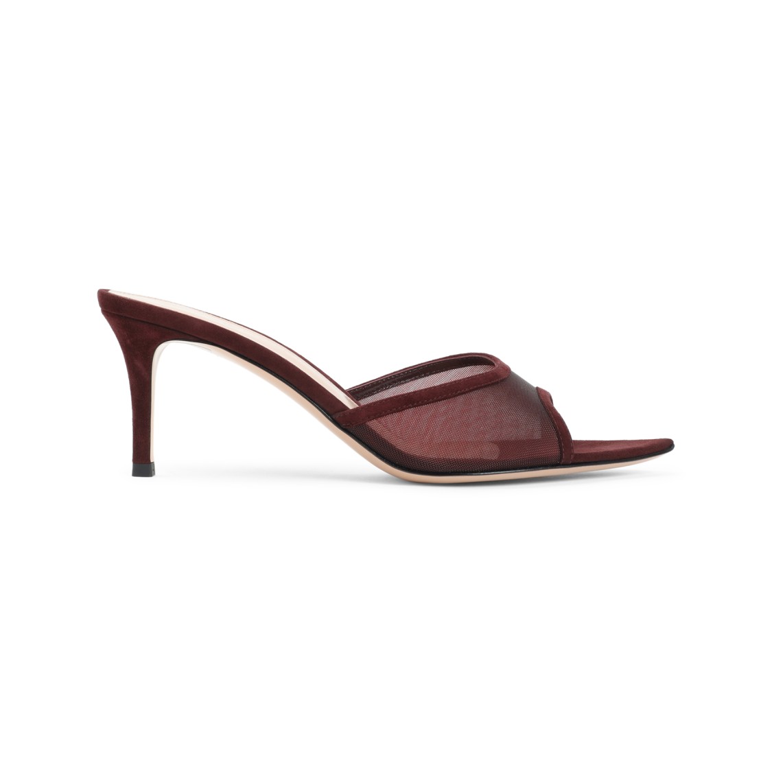 Gianvito Rossi Burgundy Suede Slippers With Transparent Mesh Overlay