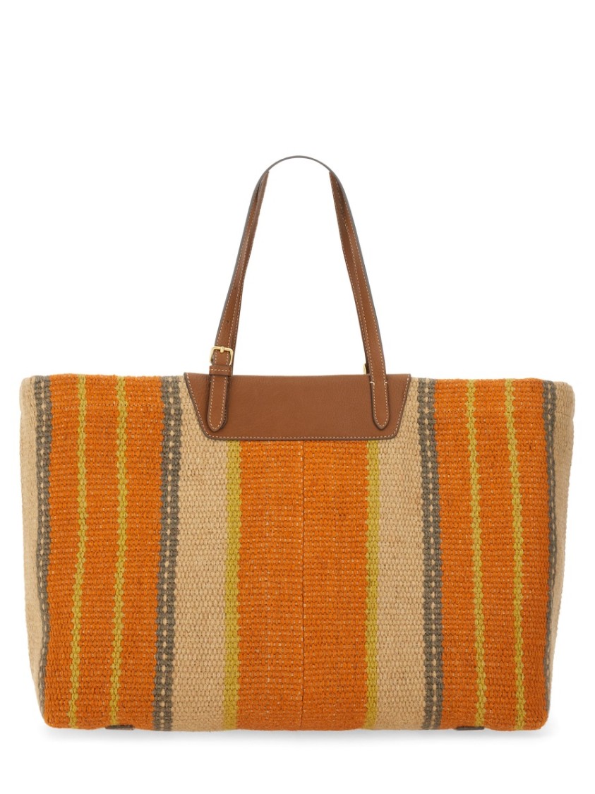 Shop Anya Hindmarch Textured Tote Bag With Stripe Design In Multicolor