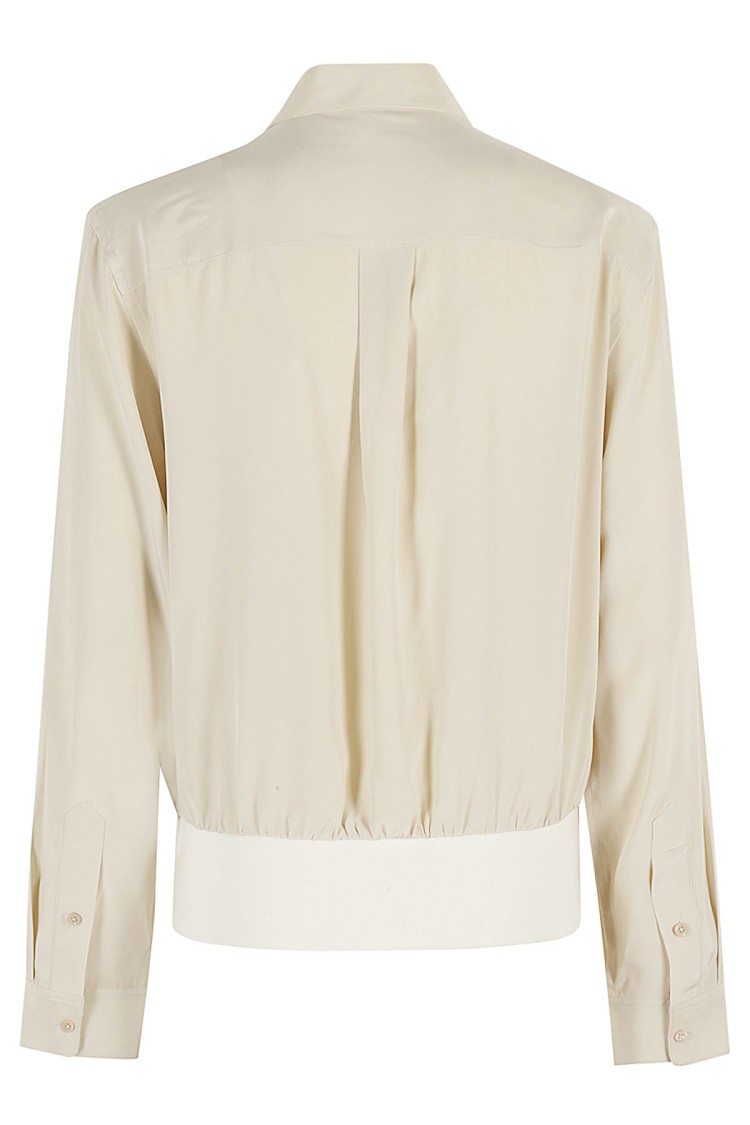 Helmut Lang Bomber Crinkle Long Sleeve Silk Shirt In Neutrals