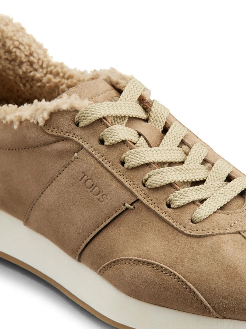 Tod's Brown Cow Leather Trainers With Plush Lining In Neutral