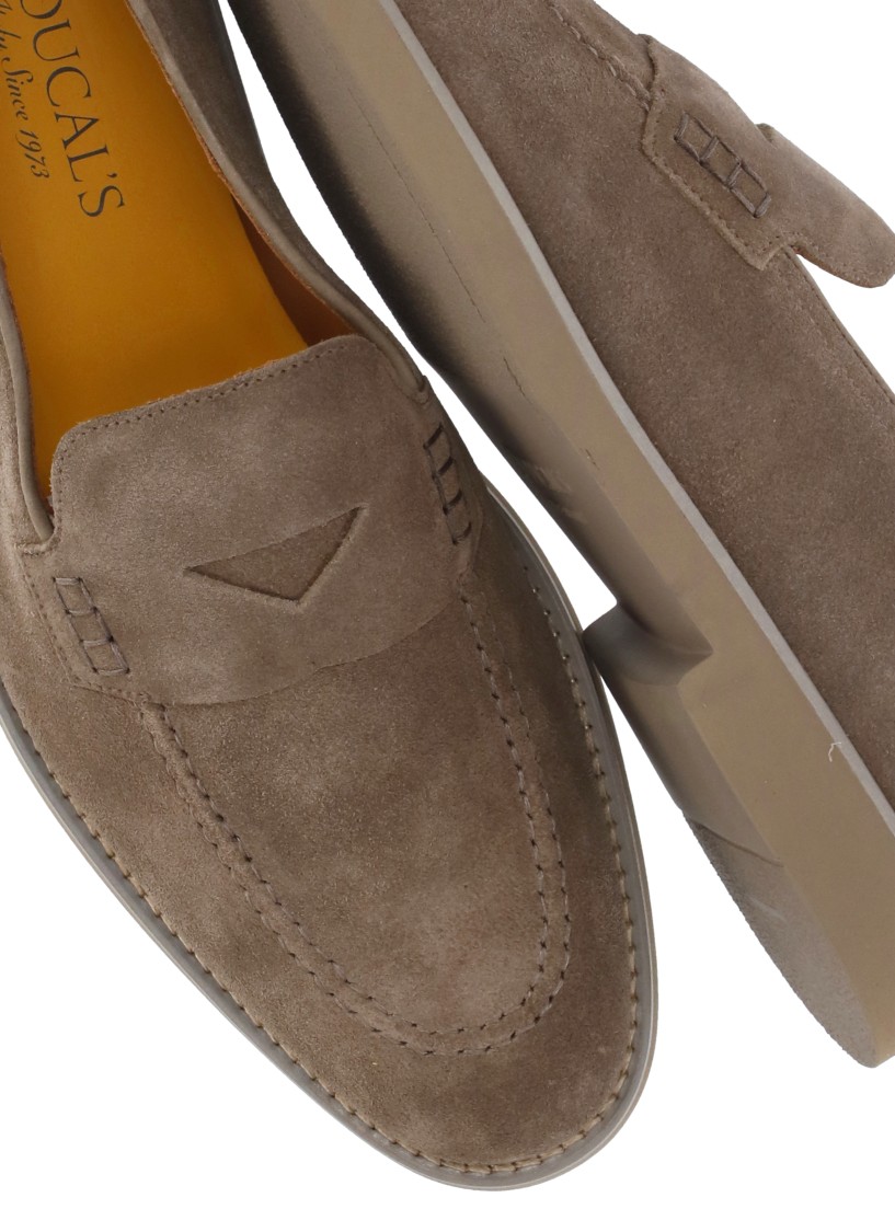 Doucal's Brown Suede Leather Loafers In Grey