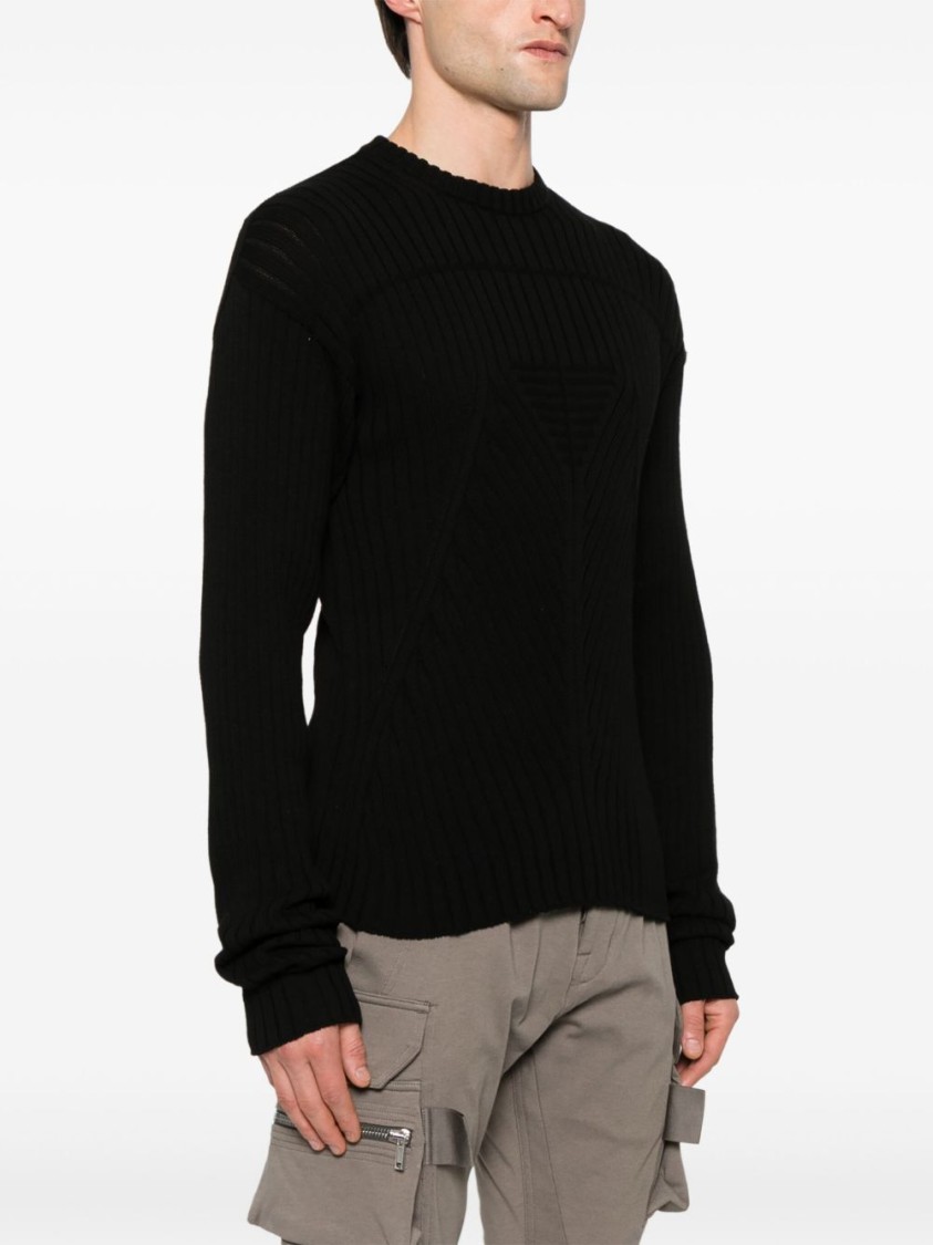 Rick Owens Crew Neck Sweater With Drop Shoulder Design And Seam Detailing