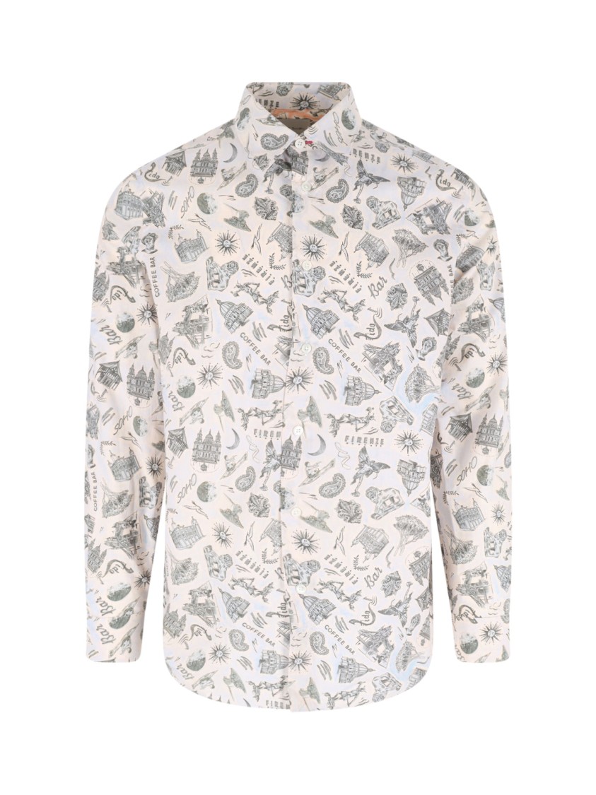 PAUL SMITH PAUL SMITH SOUVENIR' SHIRT – CREAM WITH BLUE PRINT