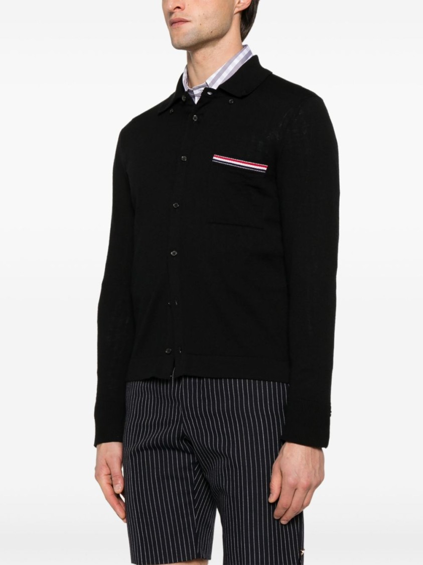 Thom Browne Button-front Knit Cardigan With Grosgrain Detailing In Black