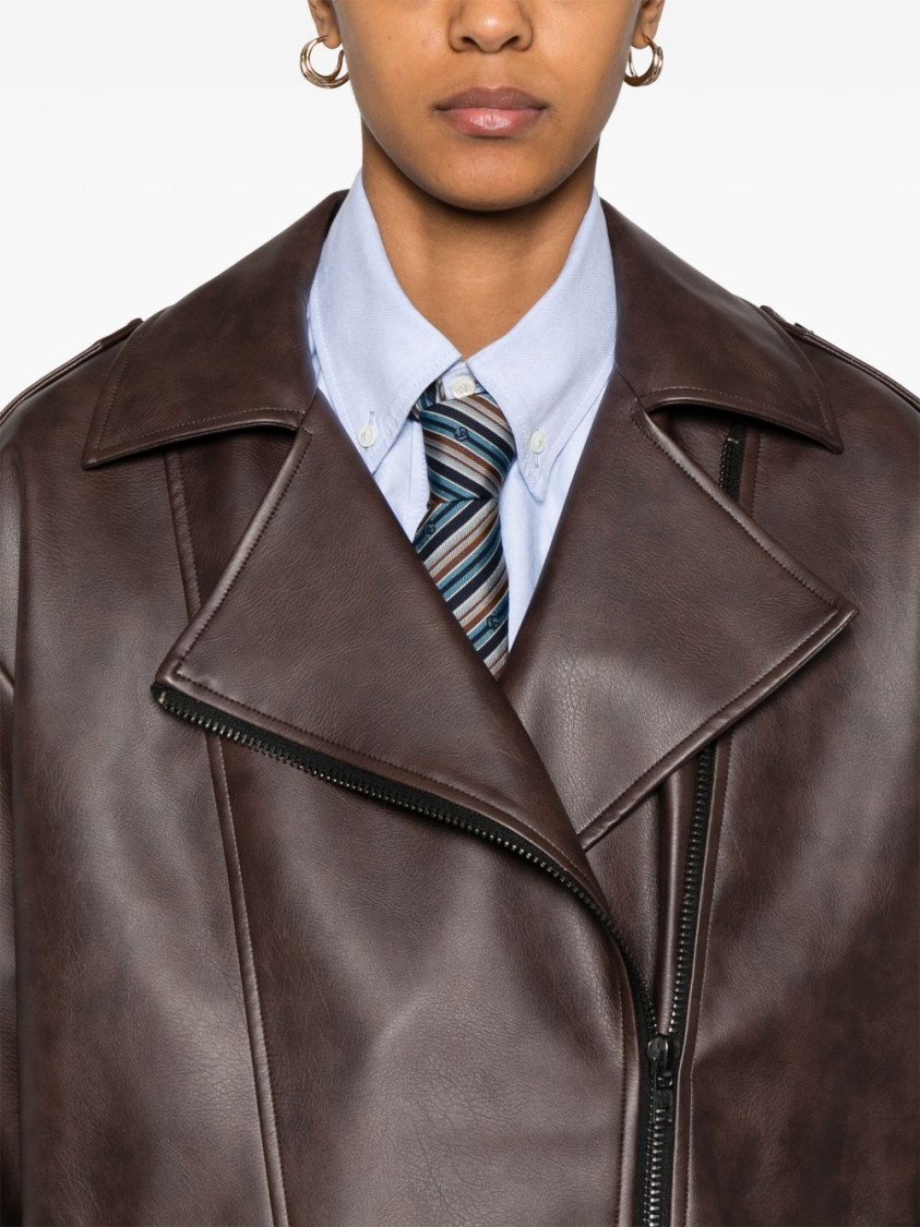 Le Sully Studio Chocolate Brown Vintage Faux Leather Viktor Biker Jacket