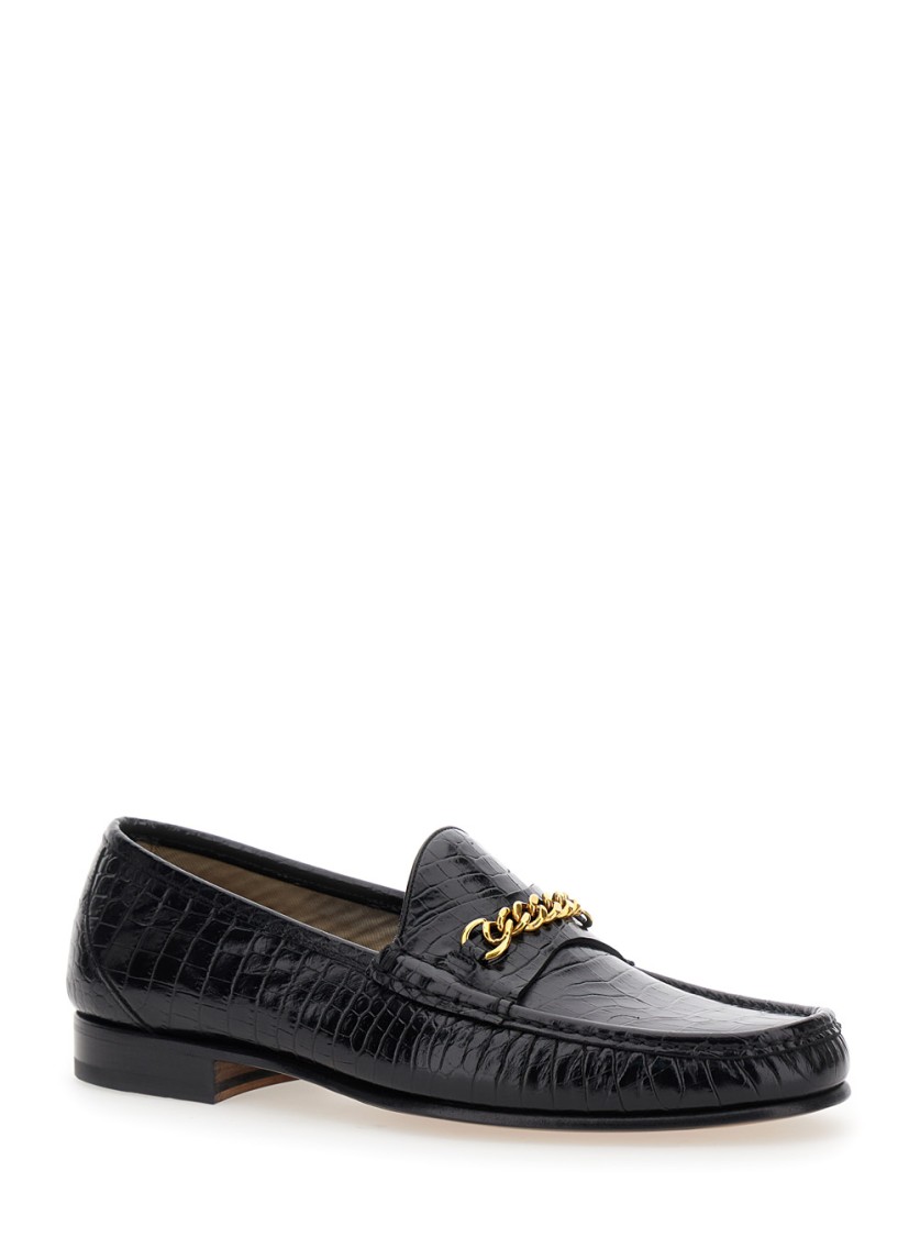 TOM FORD TSJ567JEX077LB999 関税送料込 Tom Ford Slip-On Loafers With Chain Detail In Black Crocco