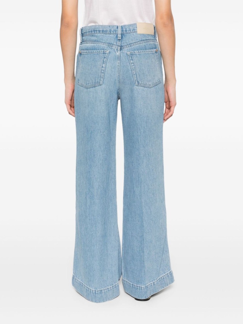 Seven Light Blue Wide-leg Jeans With Whiskering Details