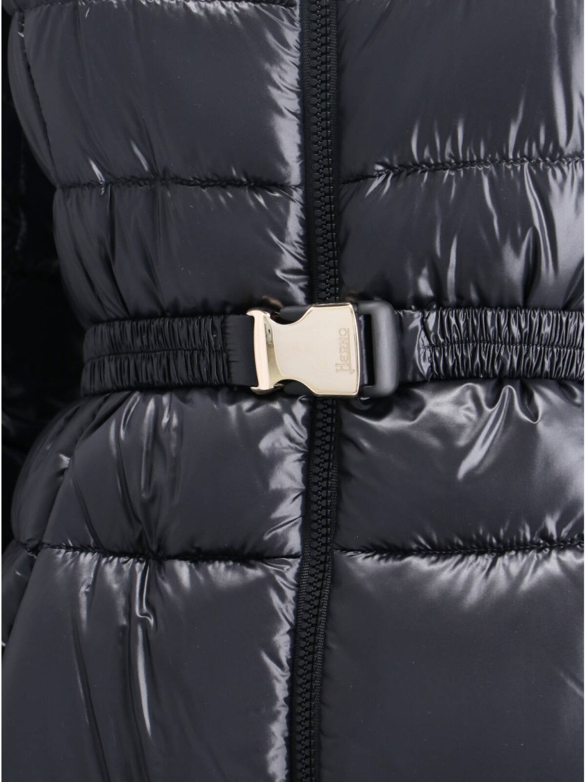 Herno Maxi Puffer Jacket With Belt And High Collar In Black