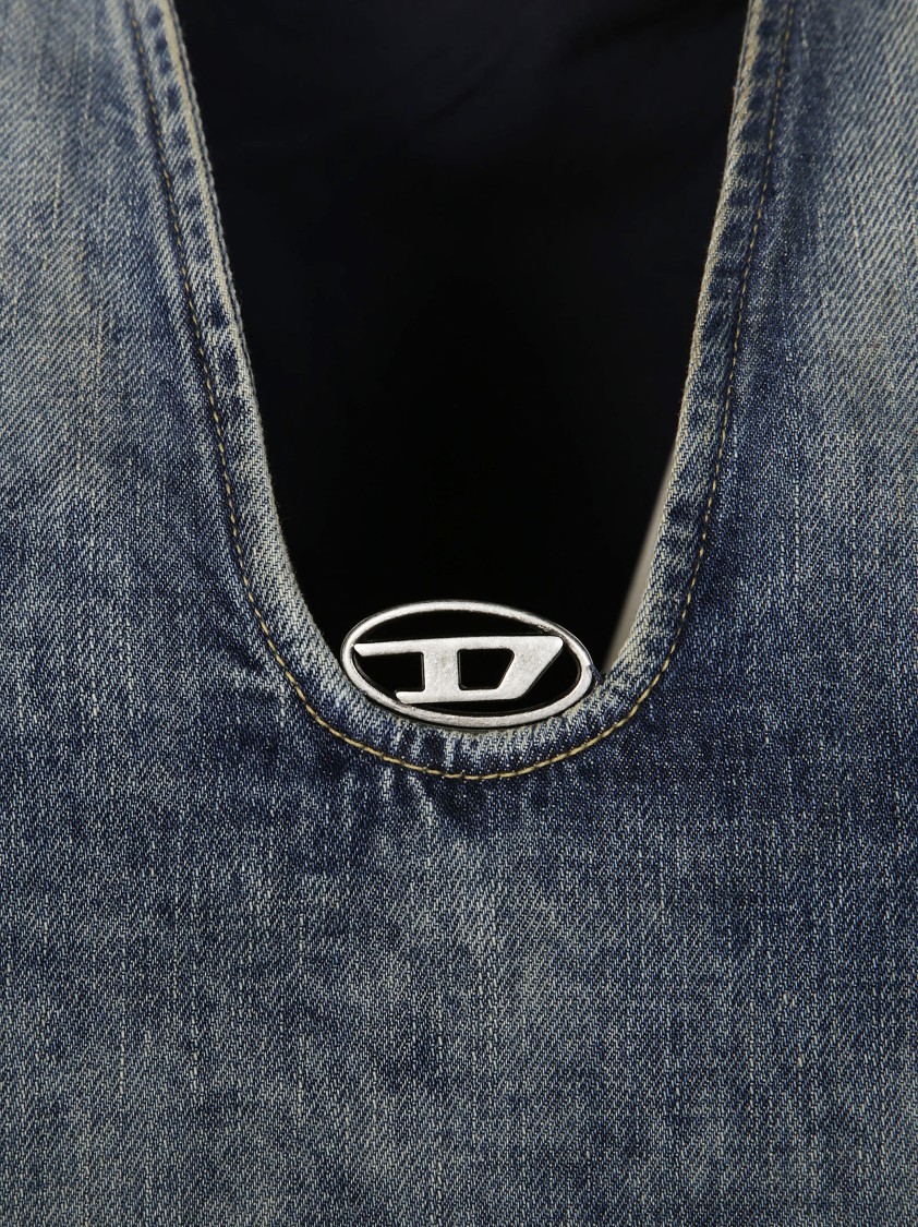 Diesel Sleeveless Denim Top With Deep V-neckline In Blue