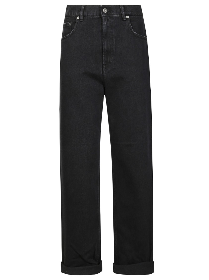 Golden Goose Relaxed-fit Washed Denim Pants With Rolled Cuffs In Black
