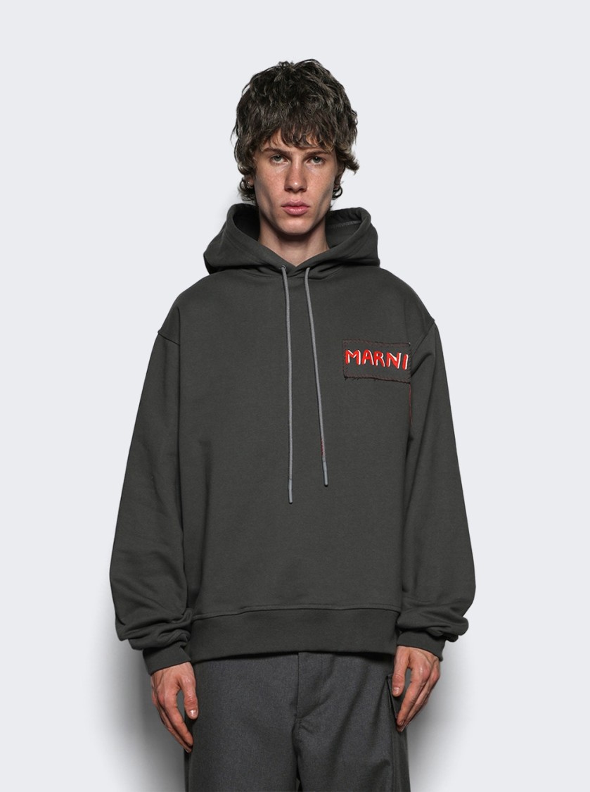 Marni Gray Loopback Cotton Jersey Hoodie In Grey