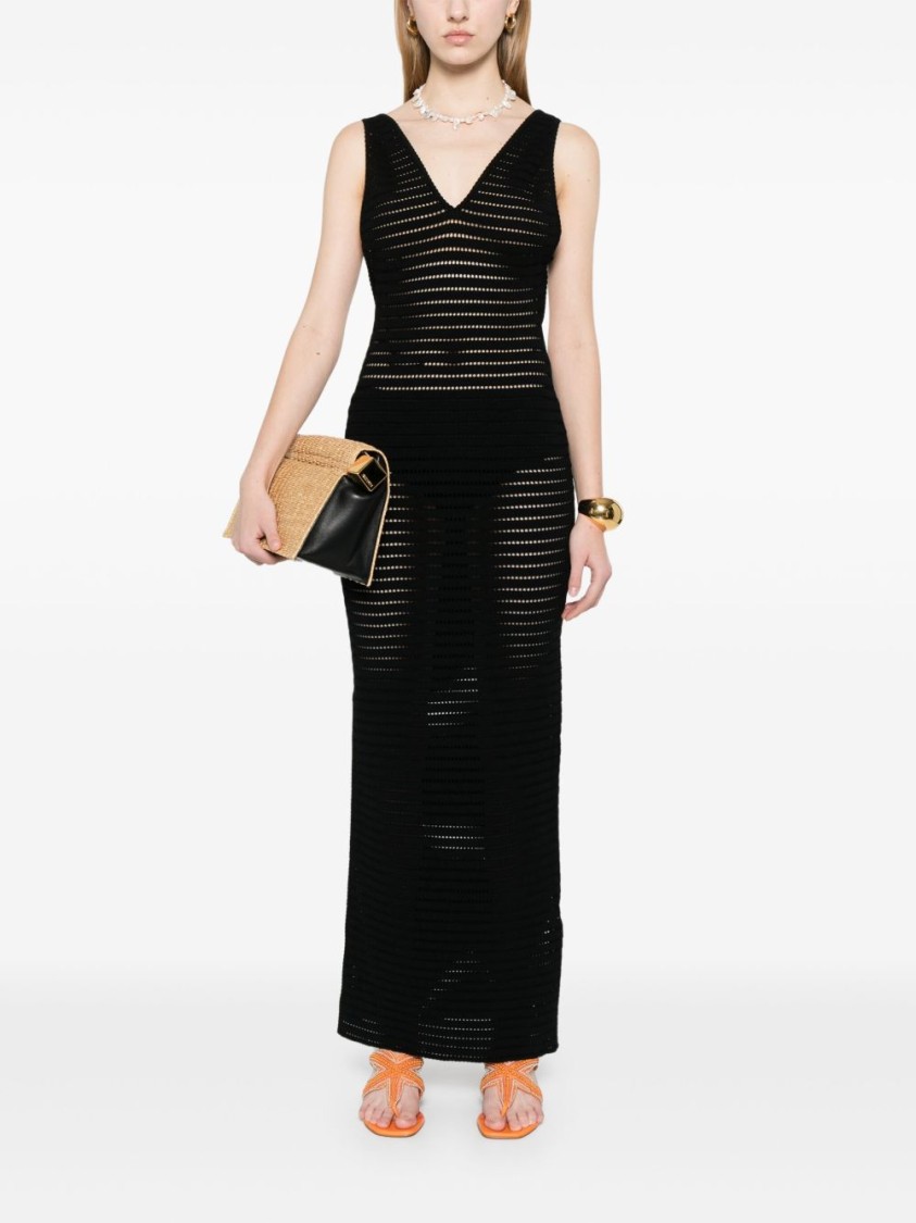 Elisabetta Franchi Form-fitting Black Maxi Dress With Deep V-neckline