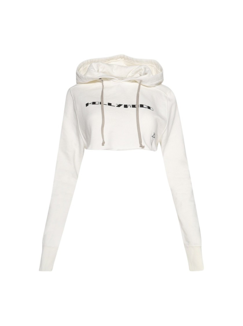 Rick Owens Drkshdw Drkshdw By Rick Owens Cropped Hoodie Milk And Black In White