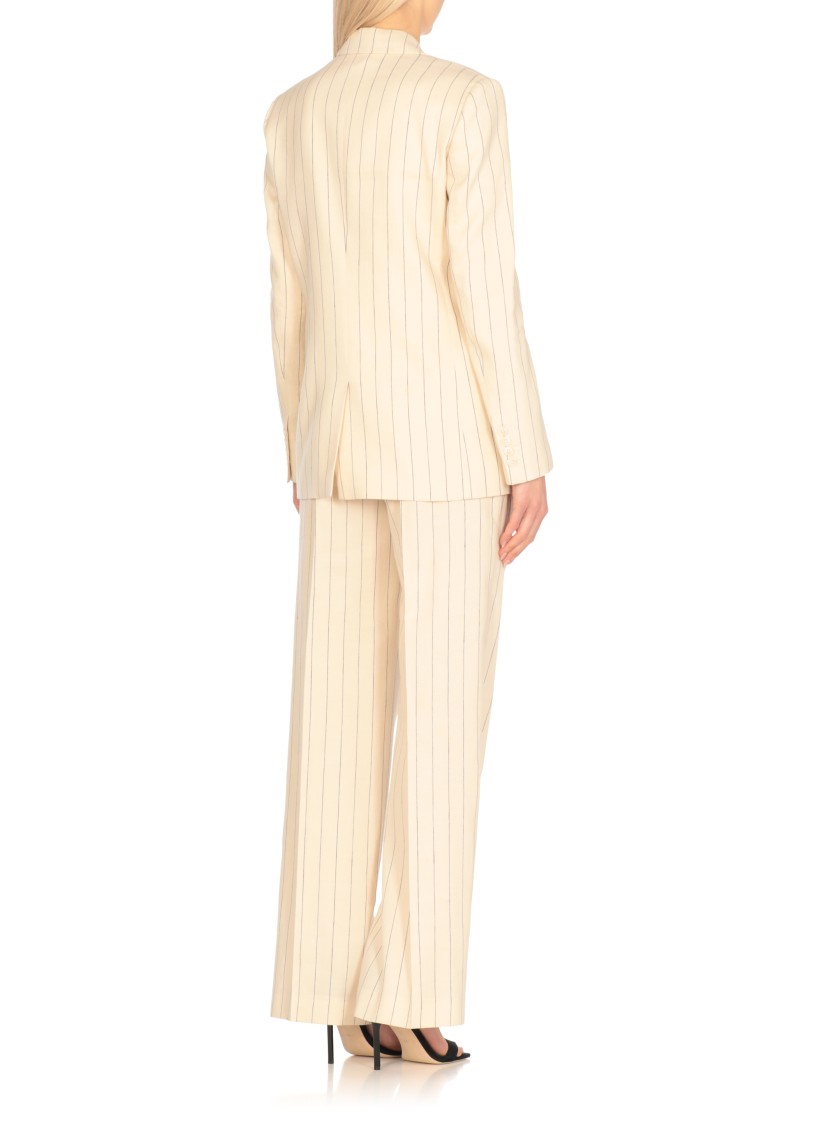 Shop Pt Torino Ivory Striped Linen And Cotton Blazer With Classic Lapel