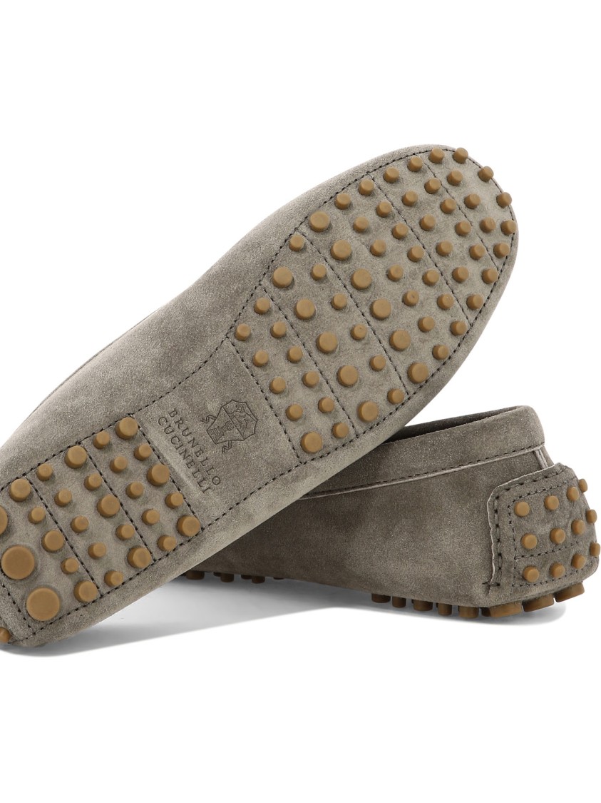 Brunello Cucinelli Suede Loafers With Decorative Front Element In Brown