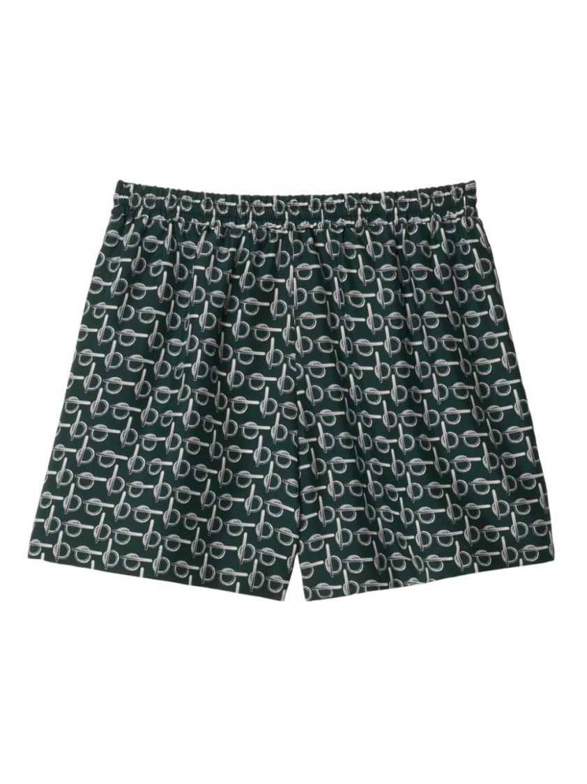 Burberry Textured Print Shorts With Elasticated Waistband In Green
