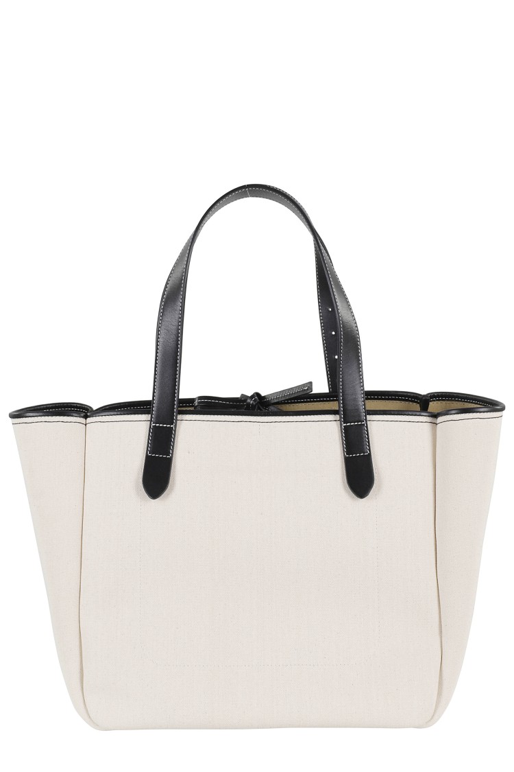 Jw Anderson White Shopper With Jw Logo On The Front In Canvas And Leather Woman In Neutrals