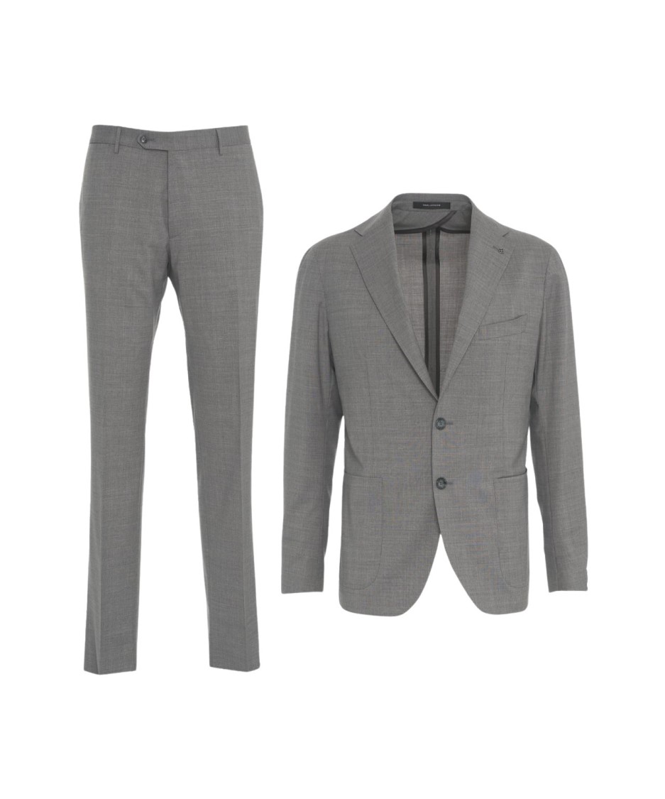 Tagliatore Single-breasted Virgin Wool Suit With Tailored Silhouette In Grey