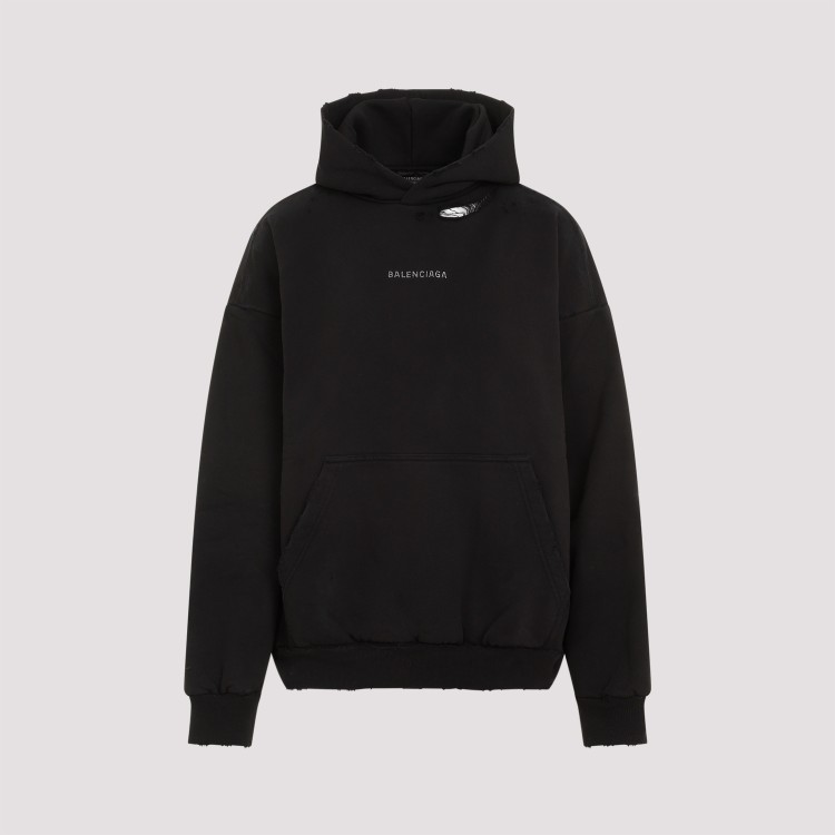 パーカー・フーディ Balenciaga Faded Black Cotton Medium Fit Hoodie Balenciaga Faded Black Cotton Medium Fit Hoodie Sweatshirt