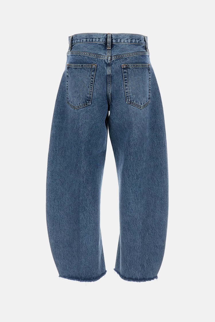 Frame Womens Knock Out Raw Fray Bubble Crop Curved-leg Denim Jeans In Blue
