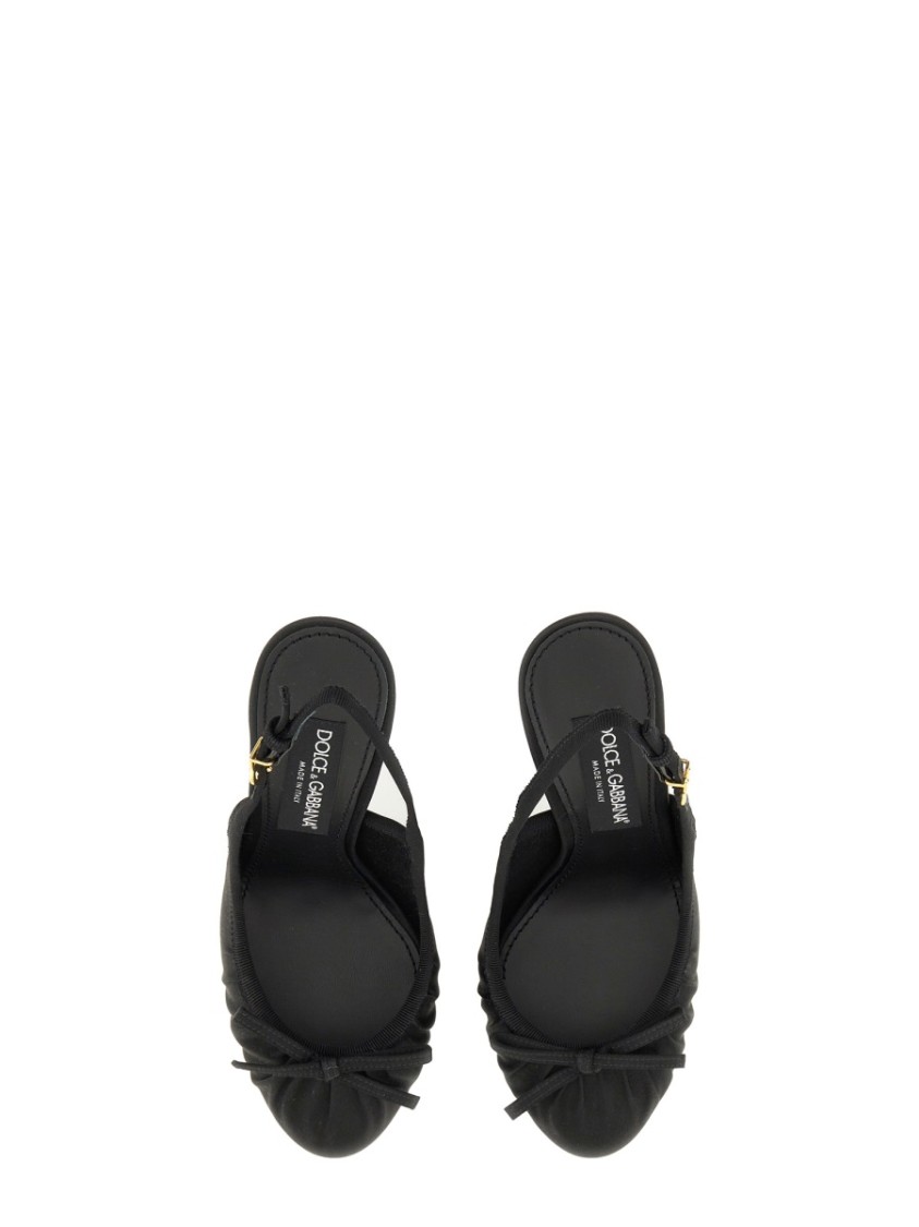 Shop Dolce & Gabbana Satin Slingback Heels With Bow Detail In Black