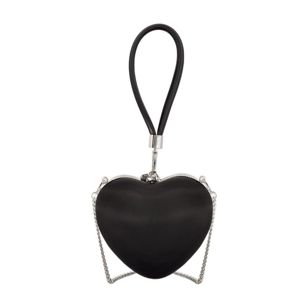 Self-portrait Top Handle Heart Clutch In Black