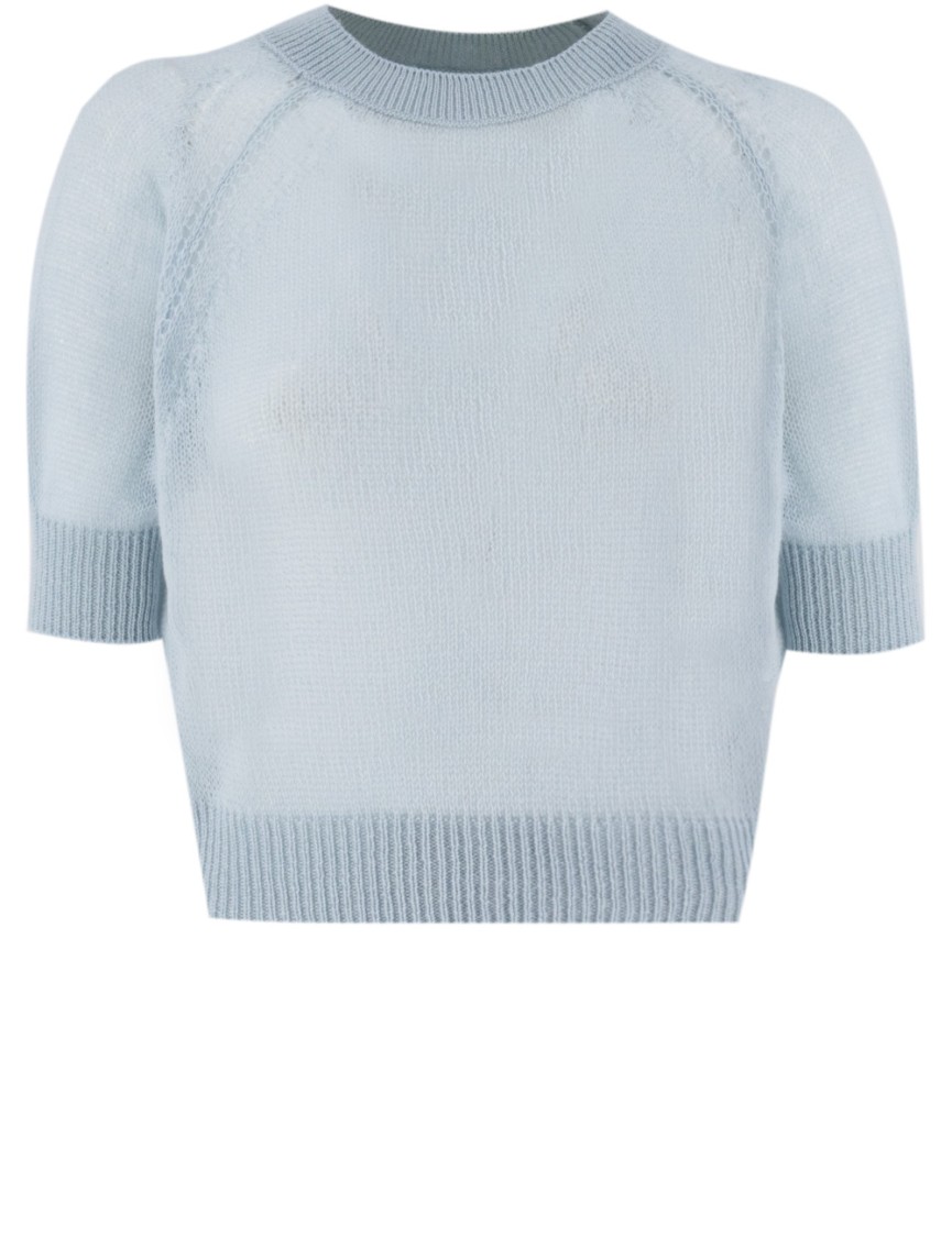 Ermanno Scervino Cashmere T-shirt With Micro Rib Detail In Blue