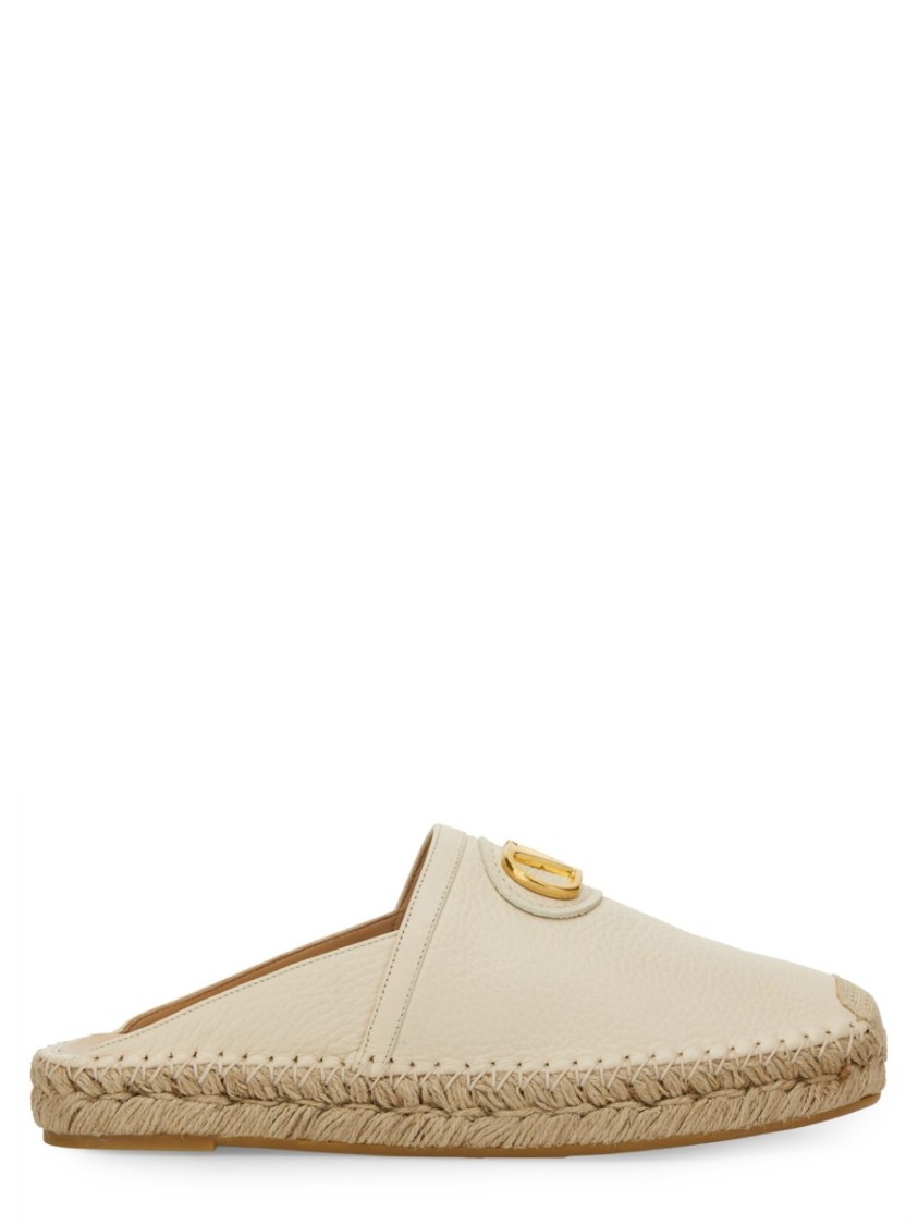 Valentino Vlogo Grainy Leather Mule Espadrille