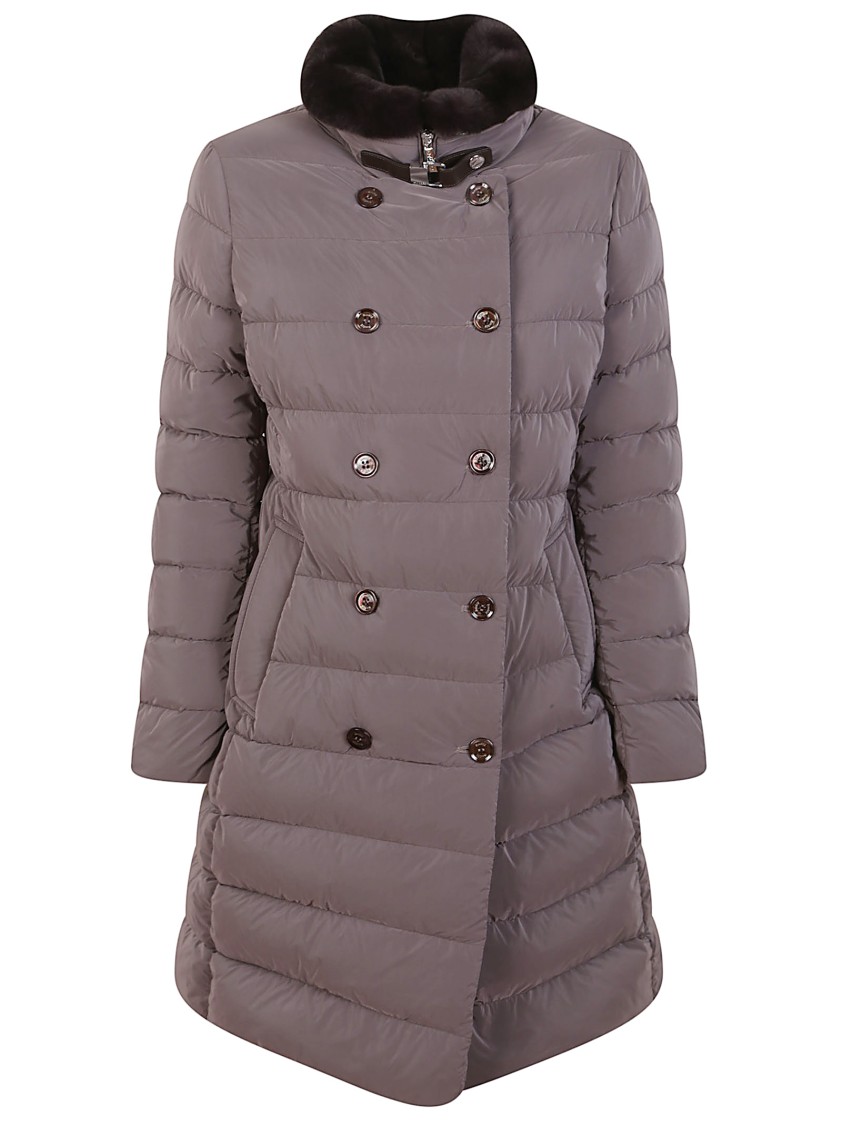 Moorer Cocoa Nylon Down Jacket With Removable Fur Collar In Gray