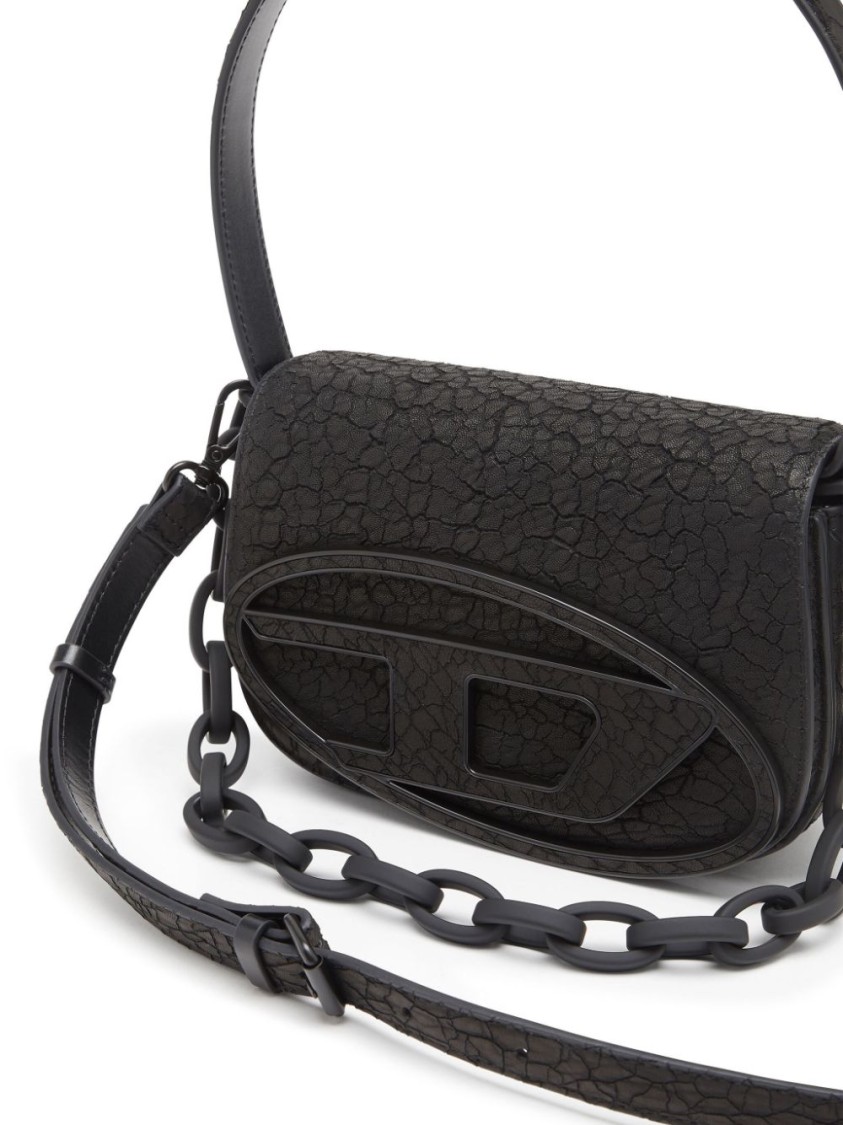 Diesel 1dr Leather Shoulder Bag With Dry Finish In Black