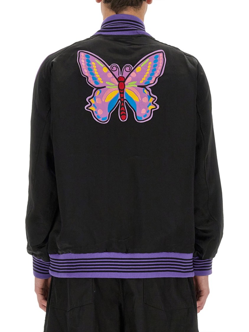 Needles Comfort Fit Satin Jacket With Graphic Patches In Black